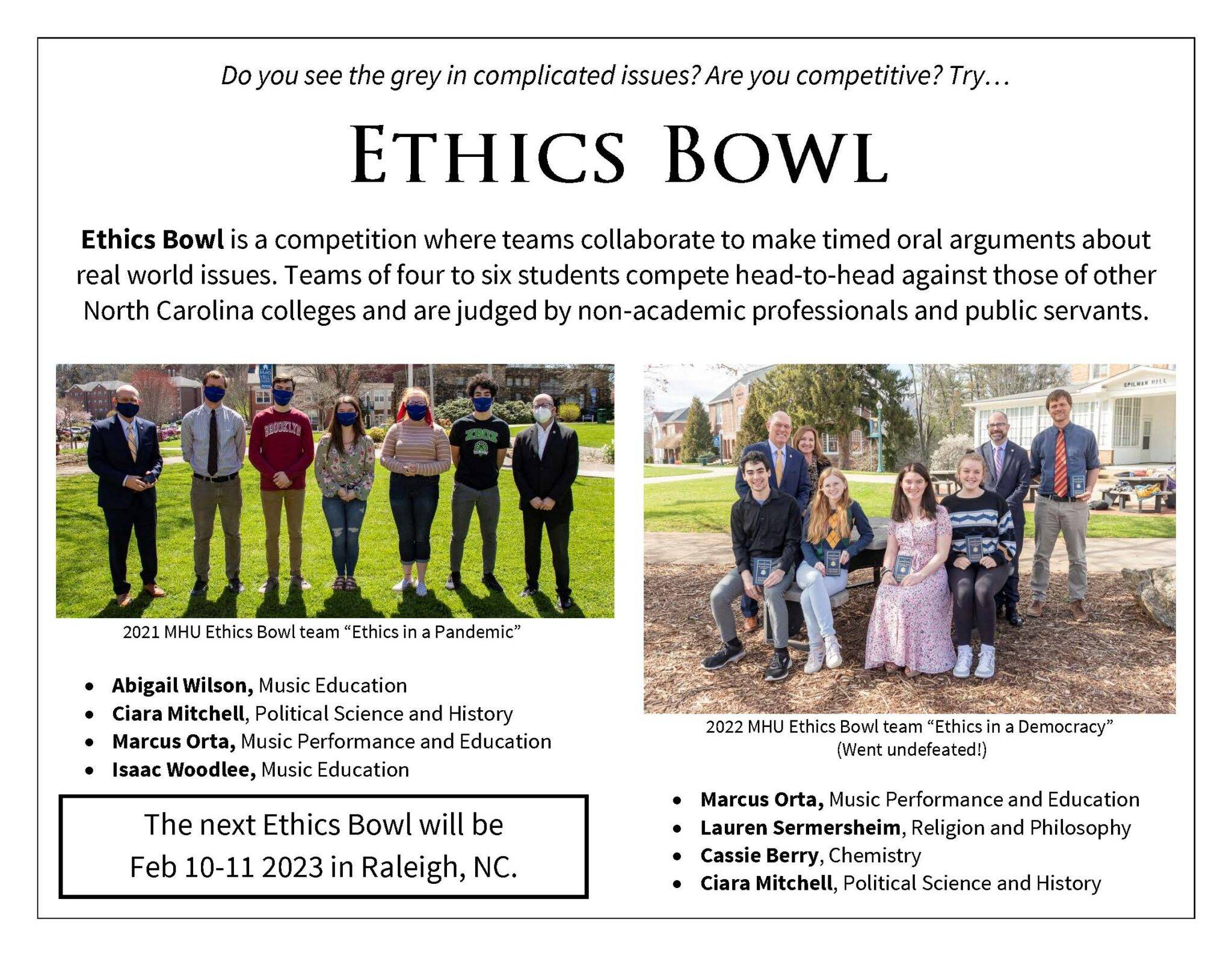 Ethics Bowl Interest Meeting and Demo Mars Hill University