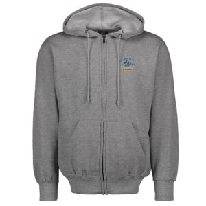Gray zip-up hoodie with Mars Hill Lions and athletics logo as crest imprint