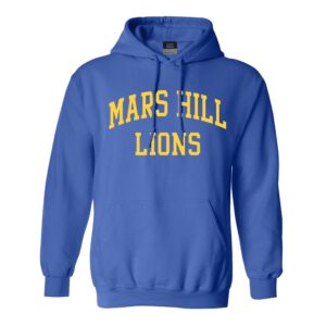Blue hoodie with Mars Hill Lions in yellow lettering