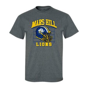 dark gray t-shirt with Mars Hill Lions text and an MHU football helmet centered