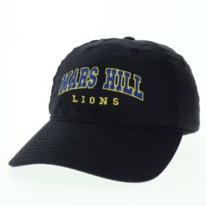 black hat with blue Mars Hill and yellow Lions
