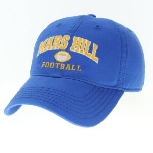 royal blue hat with Mars Hill Football in yellow with a yellow and white football