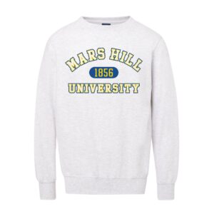 heather gray sweatshirt with Mars Hill University around 1856 in a blue pill shaped oval