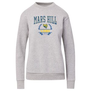 light gray sweatshirt with Mars Hill lettering and a lion head, Lions, and 1856 in a logo with a leaf motif
