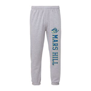 gray sweatpants with MHU athletics logo and Mars Hill printed on the length of one leg