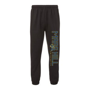 black sweatpants with MHU athletics logo and Mars Hill printed on the length of one leg