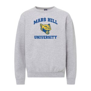 gray sweatshirt with Mars Hill University and lion head logo