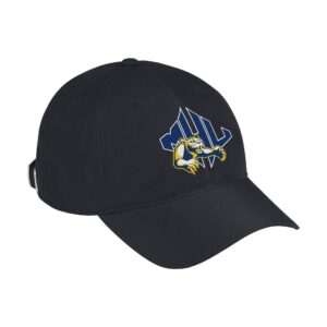 front of black cap with blue and yellow athletics logo