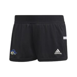 front view of black running shorts with MHU athletics logo on one leg and adidas logo on the other