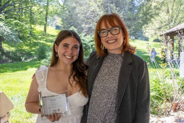 Robertson Award recipient Ivy Brooks (left) with Chelsey Gaddy, theatre arts professor