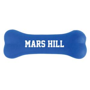 blue dog bone toy with words Mars Hill in white
